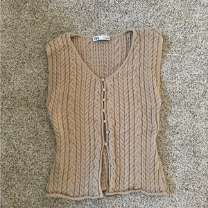 Zara Tan Cable Knit Vest